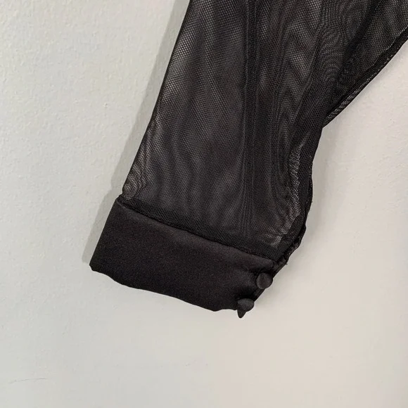 Eliza J Black Tuxedo Jumpsuit Sheer Mesh Long Sleeve Shawl Collar Womens 8 - Picture 4 of 11